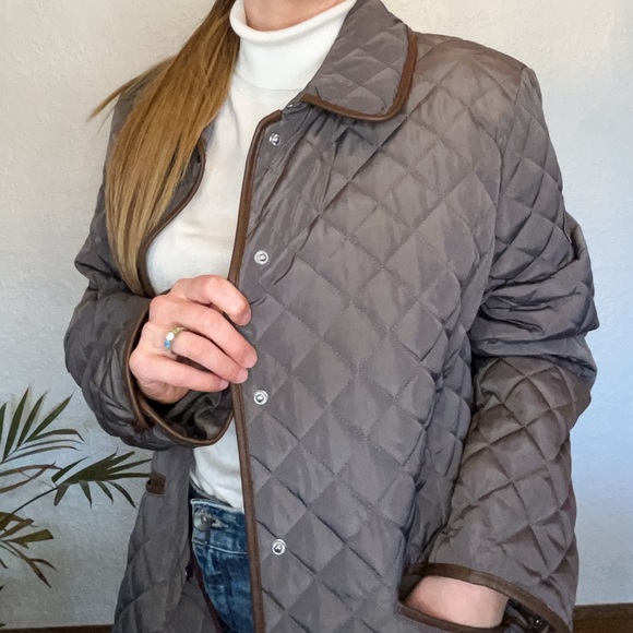 LAUREN by Ralph Lauren Quilted Jacket Women’s XL Gray with Leather Trim Coat - Picture 4 of 16